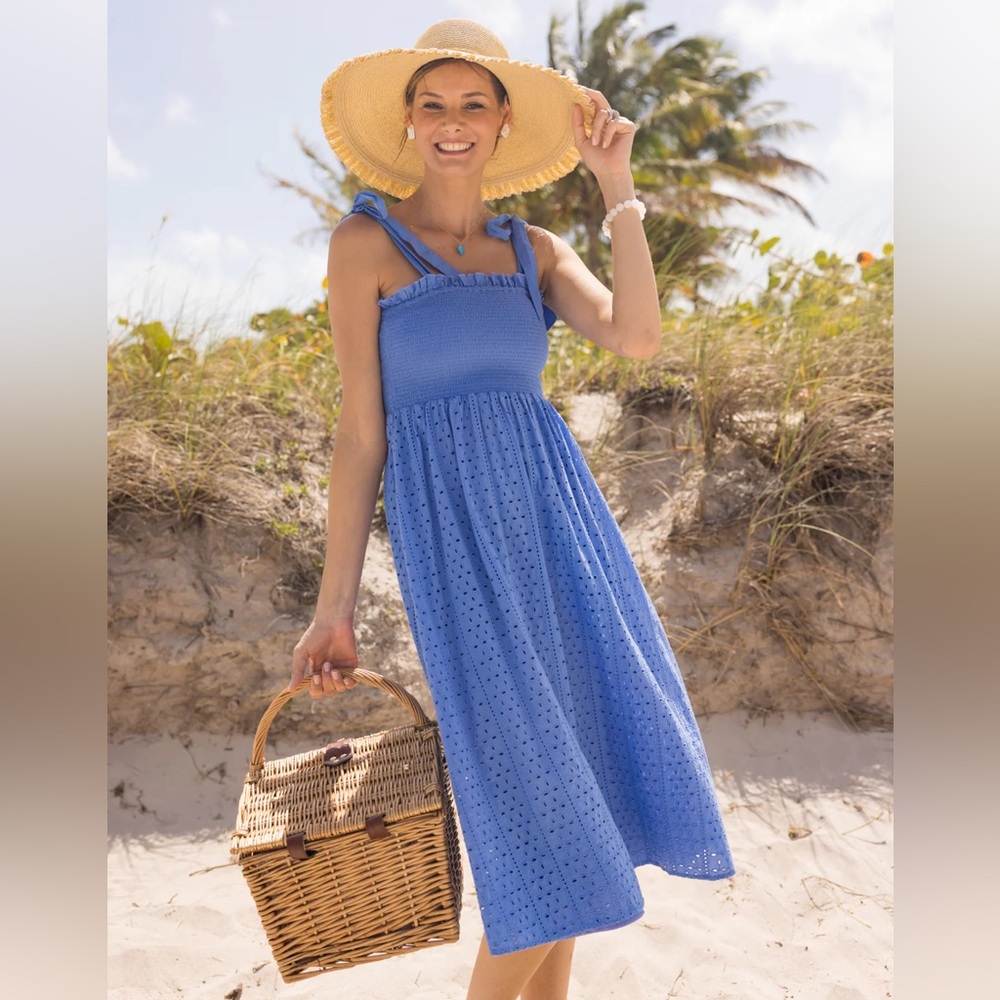 NWT. Cabana Life eyelet midi dress in periwinkle blue. UPF50+
